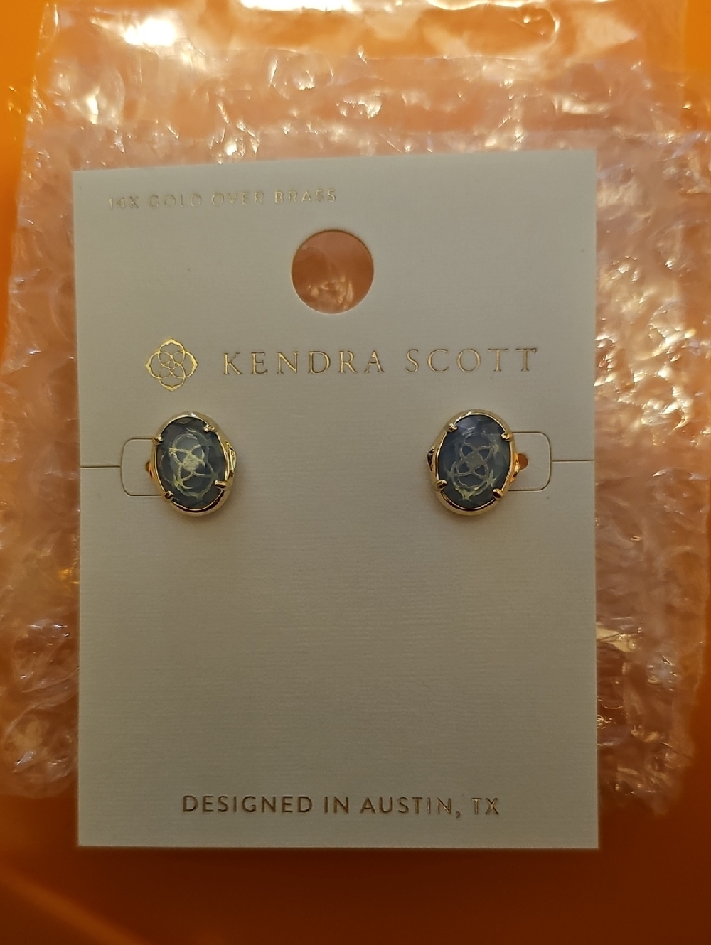 Kendra Scott Gold-Plated Light Blue Glass Oval Stud Earrings